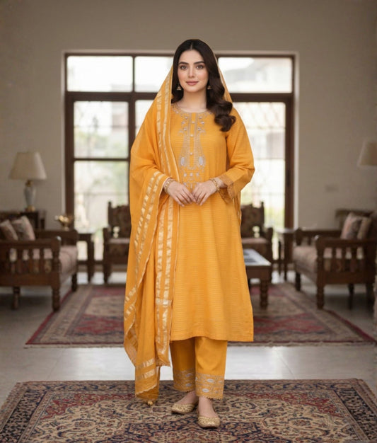 MK/1004 -  Saffron Glow Premium Cotton Attire