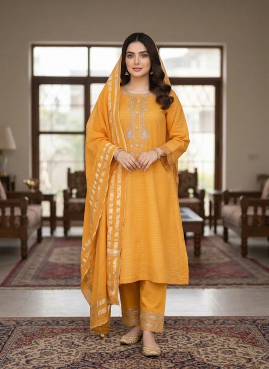 MK/1004 -  Saffron Glow Premium Cotton Attire