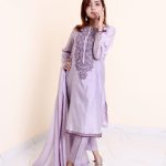 MK -065 3 piece violet purple Jamawar and organza suit