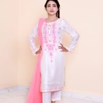 MK -068  3 piece Off-White Cotton Silk with Organza and embroidery on it