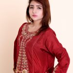 MK -073 3 piece maroon suit with embraced gotta and Tilla work