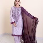 MK -075 3 piece violet purple Jamawar and organza suit